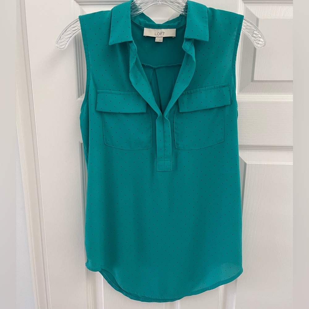 LOFT collared sleeveless teal blouse